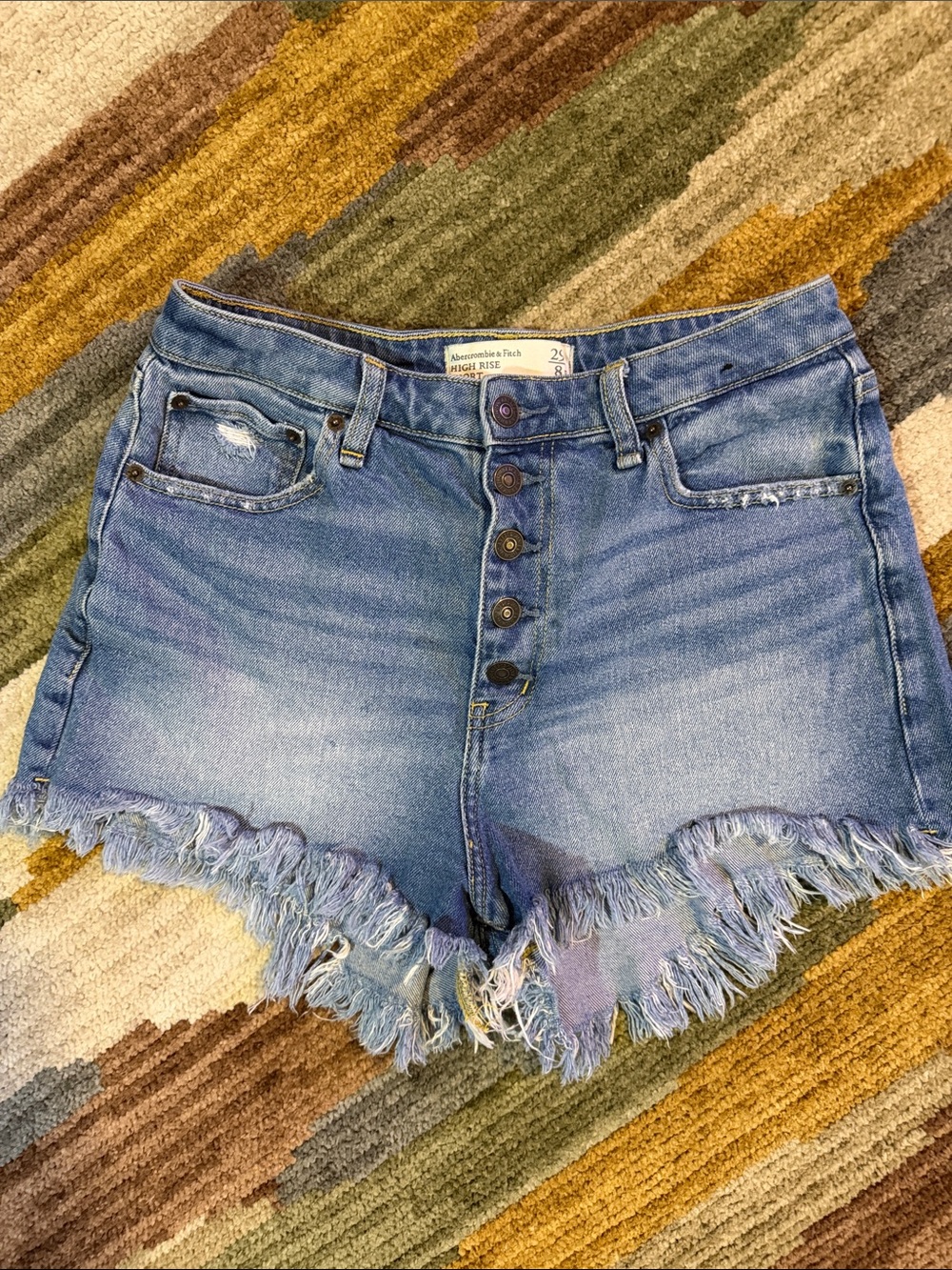Abercrombie High-Rise Frayed Hem Denim Shorts